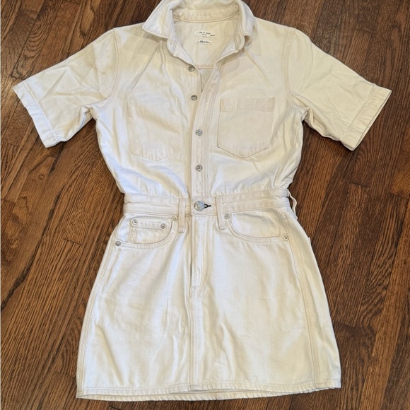 Rag & Bone All In One Denim Shirt Mini Jean Summer Dress in Off White Size XXS - Picture 6 of 12